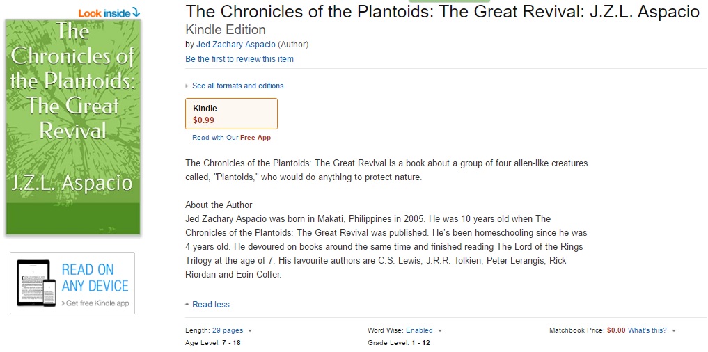 Chronicles of the Plantoids by JZL Aspacio on Amazon